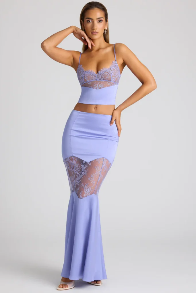 Blue lavender lace paneled camisole set