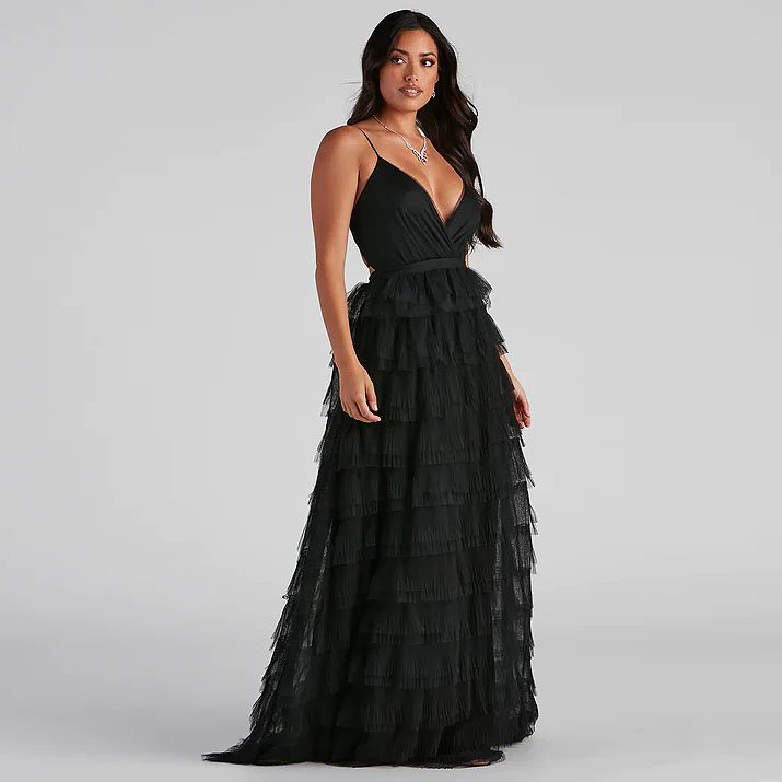 Lucilla V-Neck Tiered Mesh Dress