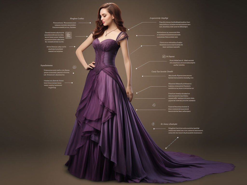 An image illustrating the process of measuring key body areas to determine the right size for a ball gown.