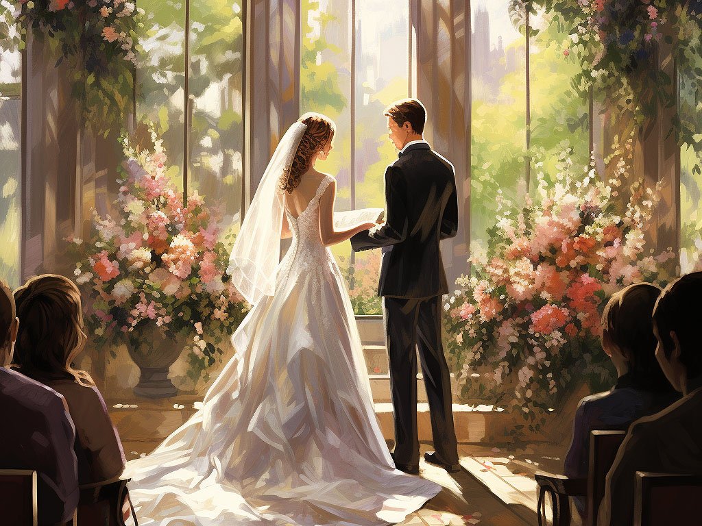 An image of a wedding ceremony or a bride and groom exchanging vows would be suitable to accompany the text "Weddings."