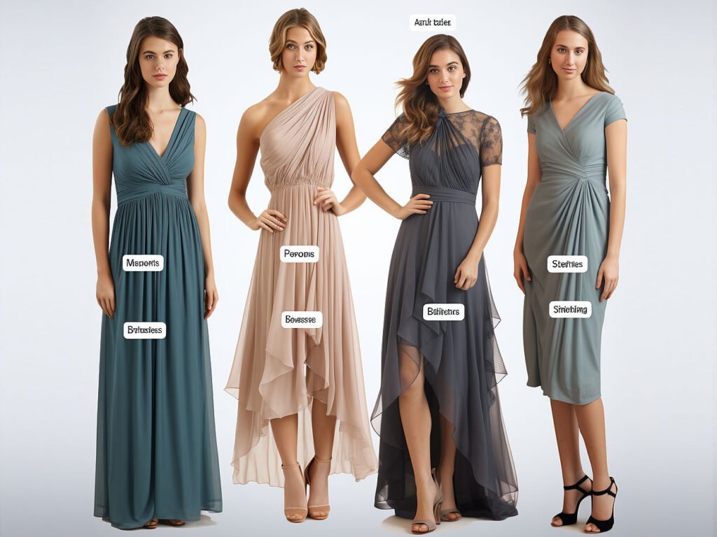 The image illustrates common pitfalls to avoid when selecting formal dresses. It may depict examples such as ill-fitting dresses, mismatched accessories, outdated styles, and poor fabric choices.