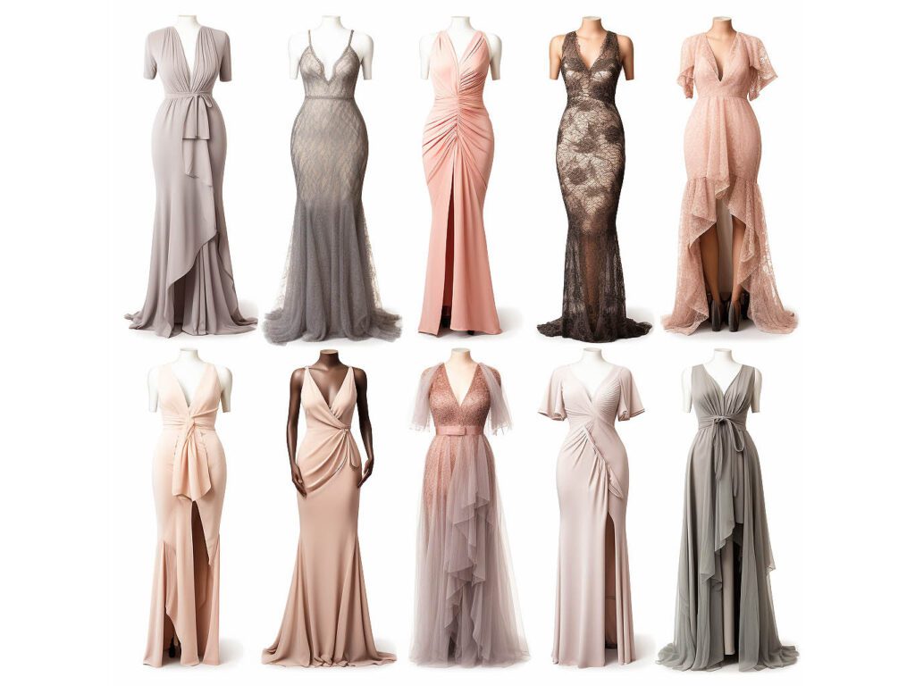 A collage featuring the best-selling long dresses from Modaknits Apparel's collection.