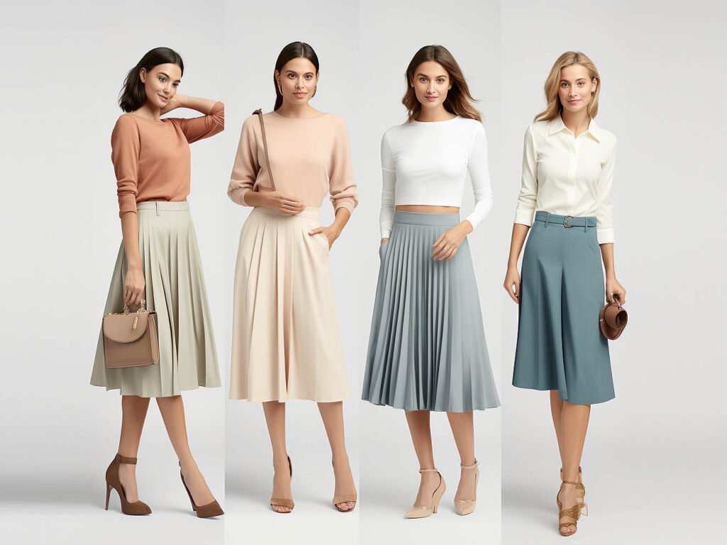 A collage of various skirt styles, showcasing the diverse range of choices available to suit different preferences and occasions
