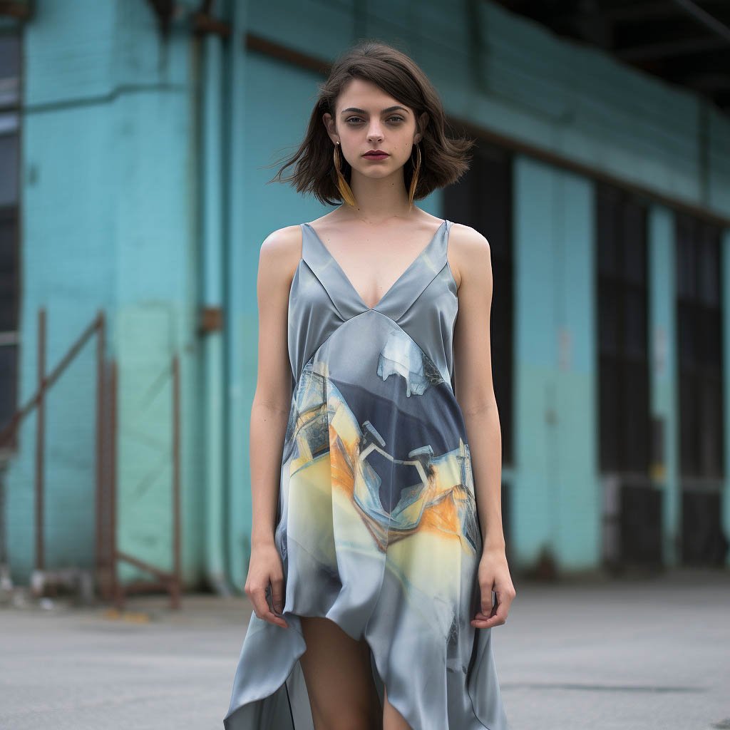 A woman wears a slip dress made of Polyester fabric