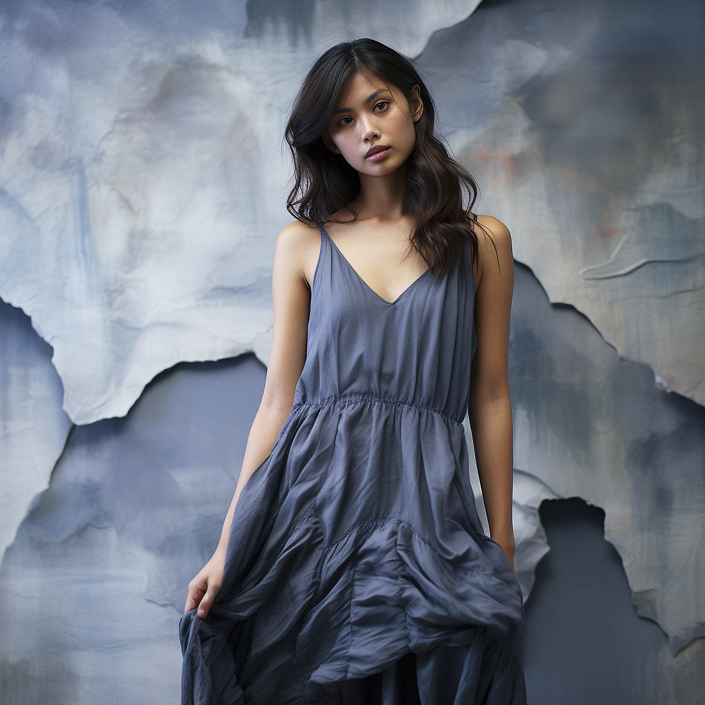 A woman wears a slip dress made of cotton fabric