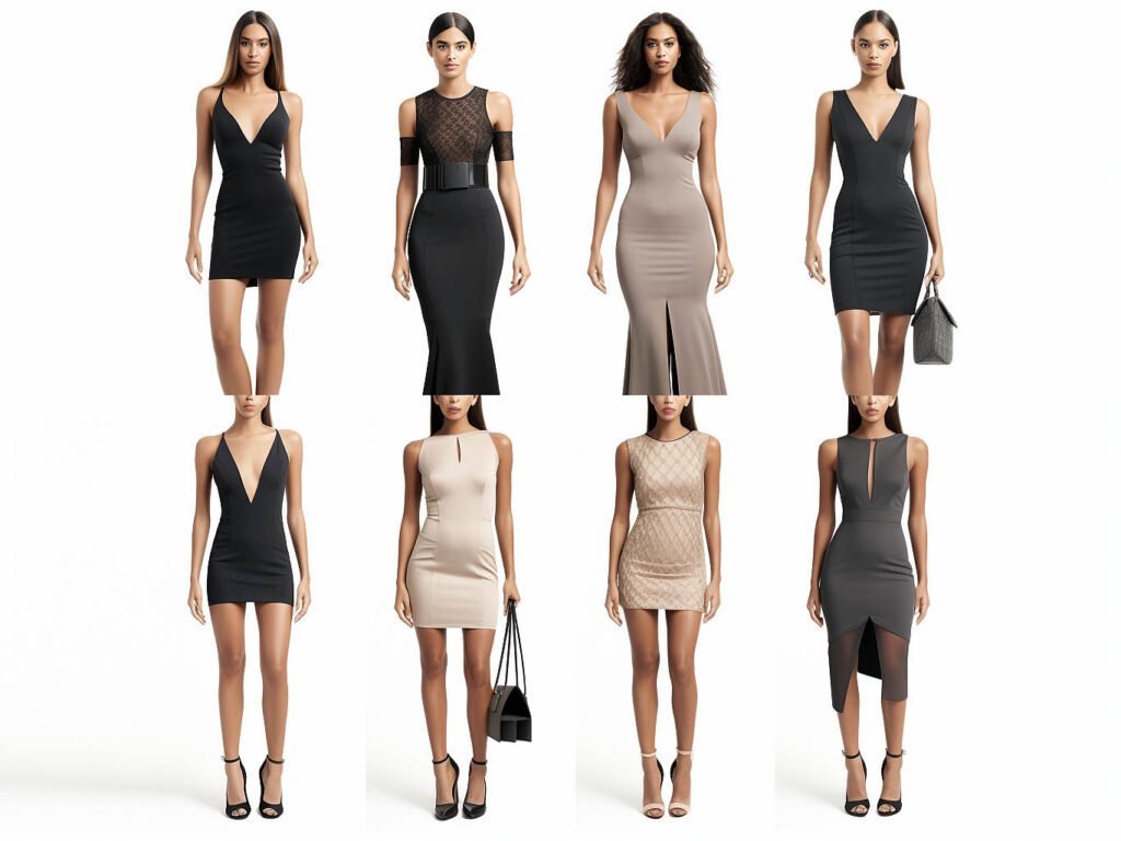 The image features a collage showcasing diverse application areas for bodycon dresses.