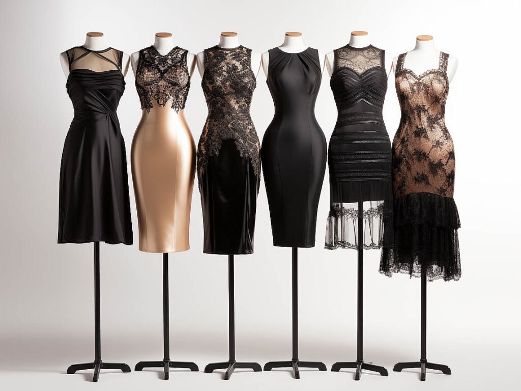 The image features a selection of popular cocktail dresses in various styles, colors, and designs.