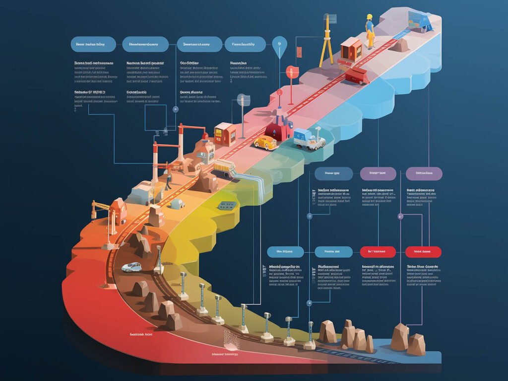 The image showcases a timeline or calendar with various milestones or checkpoints labeled along the way.