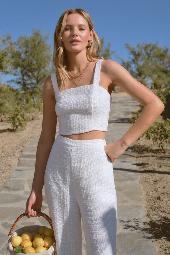 Elevated Attitude White Tweed Sleeveless Two-Piece Jumpsuit