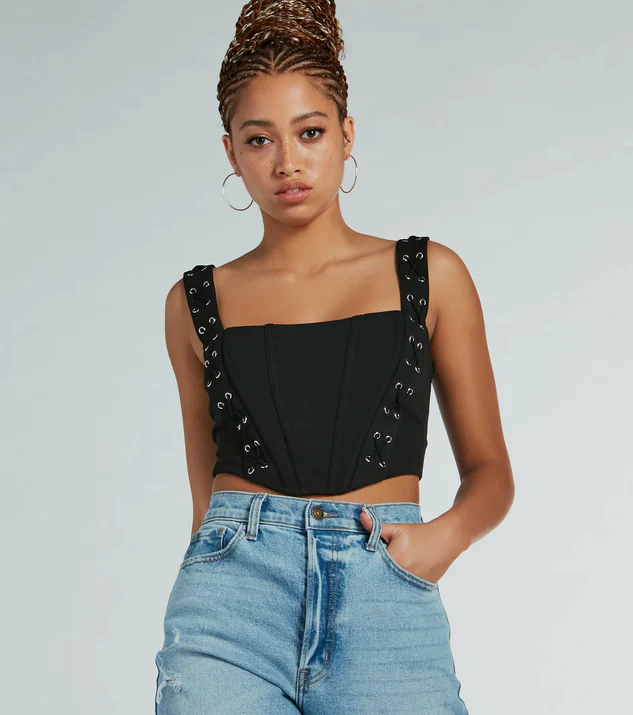 Sultry Stunner Lace-Up Detail Corset Top