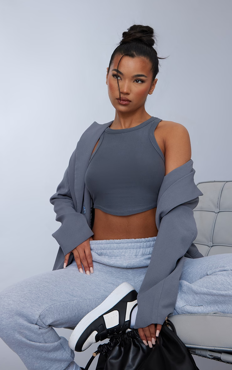 Charcoal Soft Touch Racer Crop Top