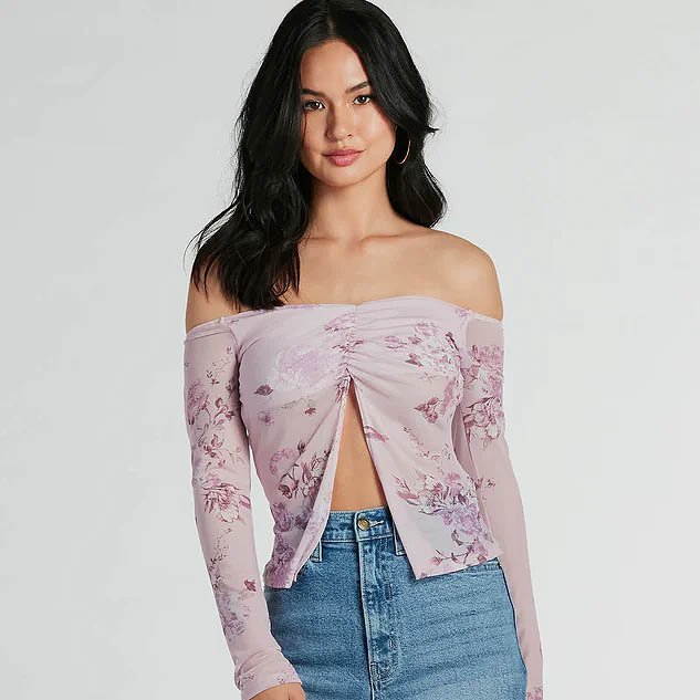 Floral Daydream Off-The-Shoulder Mesh Top