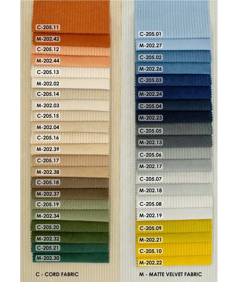 Corduroy application fabric color card