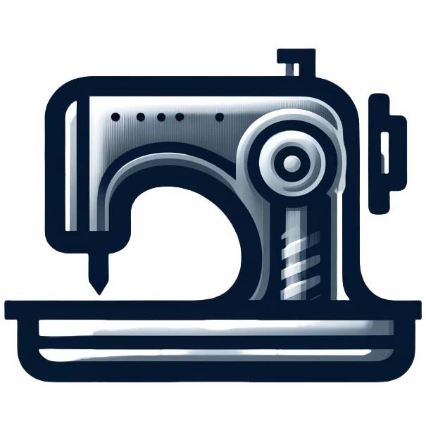 An icon featuring a gear integrated with a sewing needle and thread. The gear symbolizes the technologies and processes involved in manufacturing, while the needle and thread represent the craftsmanship and detail-oriented nature of fashion production. The design should be sleek and modern, possibly using metallic colors to hint at the industrial aspect of manufacturing.