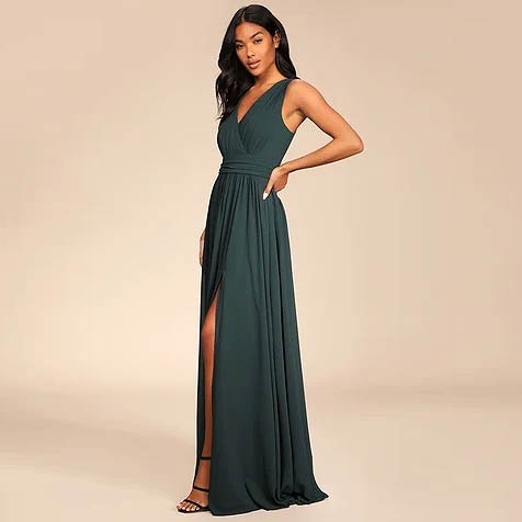 Thoughts of Hue EmeraldGreen Surplice Maxi Dress