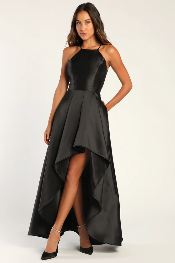 Broadway Show Black High-Low Gown front