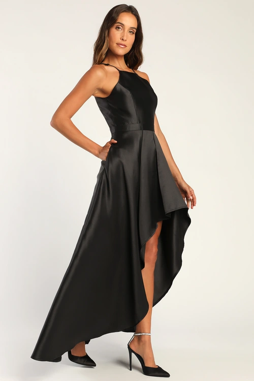 Broadway Show Black High-Low Gown side