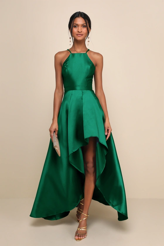 Broadway Show Emerald Green High-Low Gown front