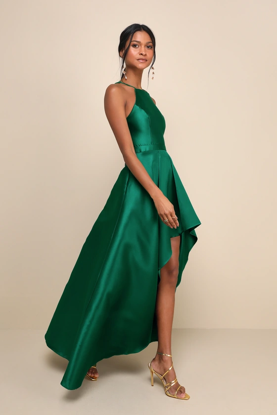 Broadway Show Emerald Green High-Low Gown side