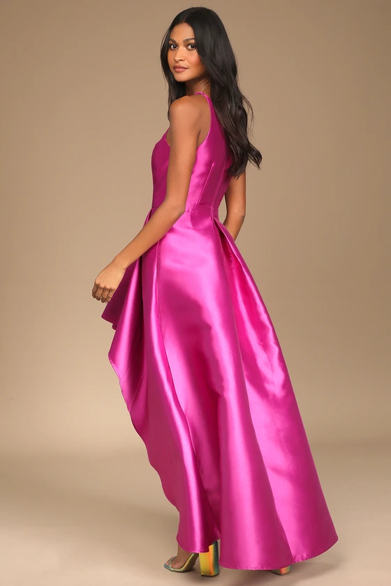 Broadway Show Magenta High-Low Gown back