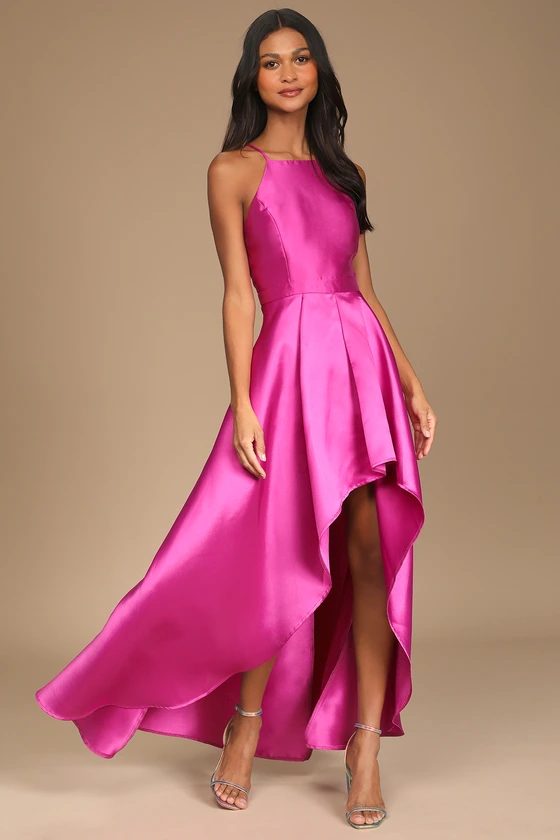 Broadway Show Magenta High-Low Gown side