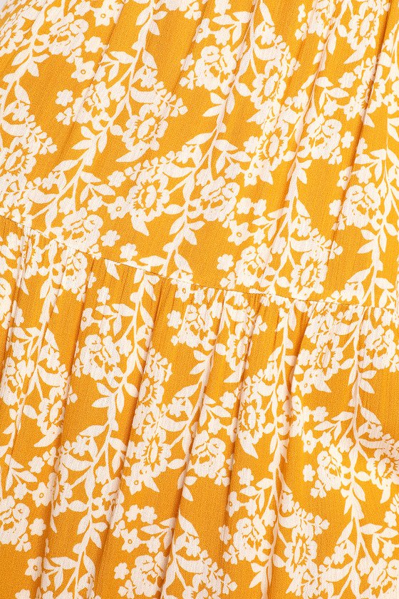 Catching Sunrays Mustard Yellow Floral Print Midi Dress details