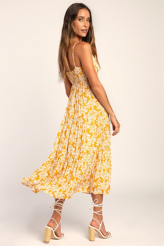 Catching Sunrays Mustard Yellow Floral Print Midi Dress side