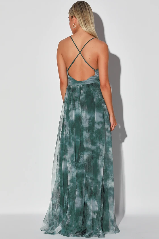 Elegant Moment Emerald Green Tie-Dye Backless Maxi Dress back