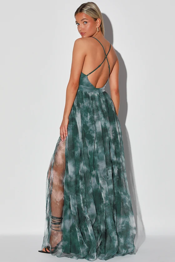 Elegant Moment Emerald Green Tie-Dye Backless Maxi Dress back..