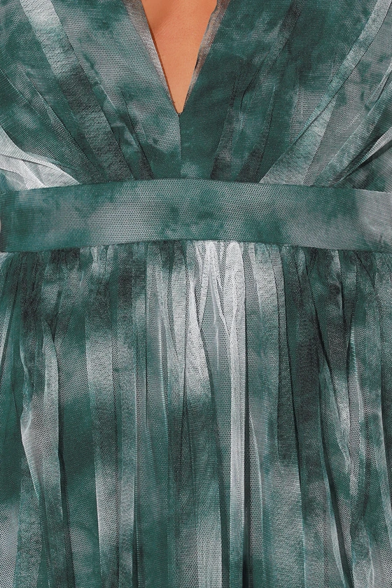 Elegant Moment Emerald Green Tie-Dye Backless Maxi Dress details