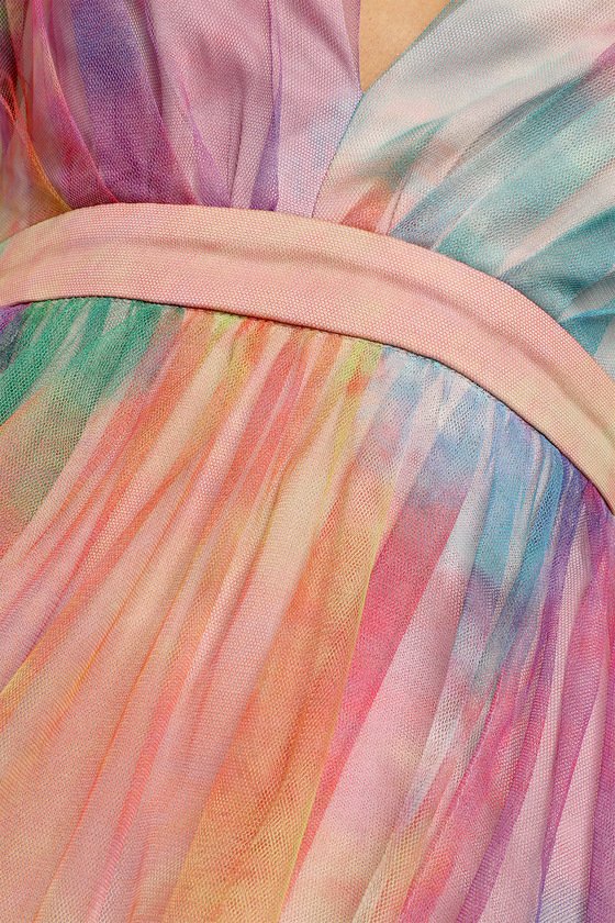 Elegant Moment Multi Watercolor Tie-Dye Backless Maxi Dress details.