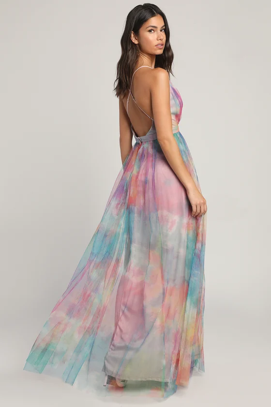 Elegant Moment Multi Watercolor Tie-Dye Backless Maxi Dress side