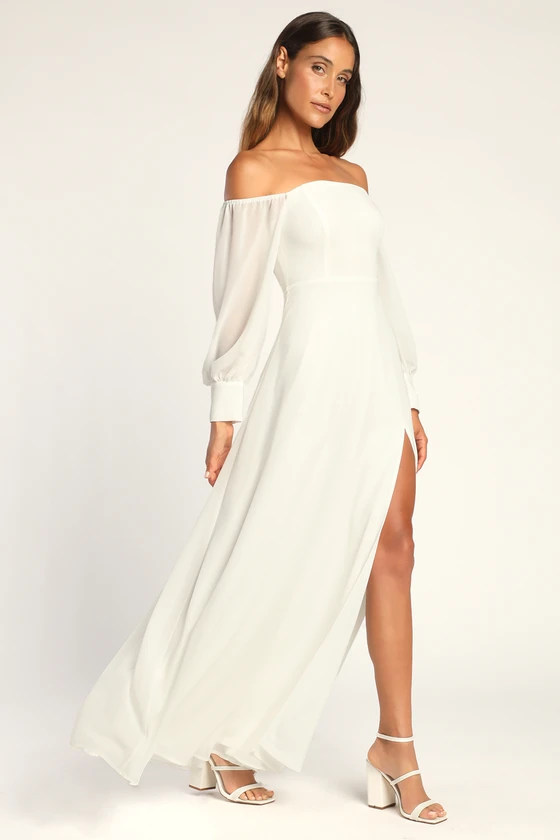 Feel the Romance White Off-the-Shoulder Maxi Dress side