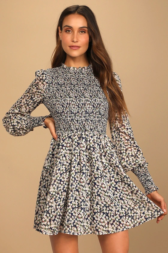 Print Smocked Skater Dress front