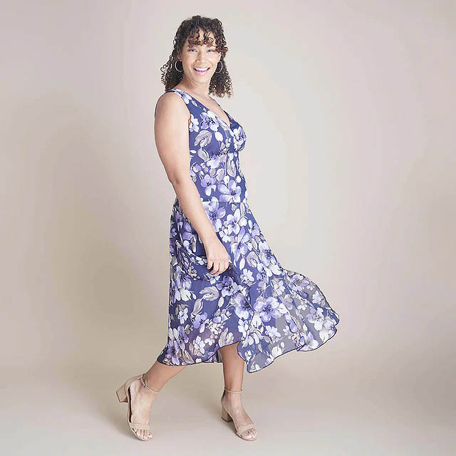 Grape Floral Asymmetric Midi Dress