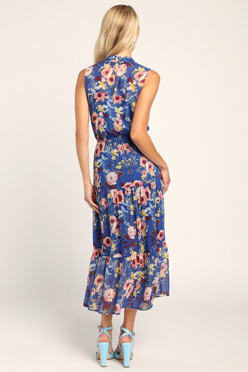 In My Dreams Blue Floral Print Midi Dress back