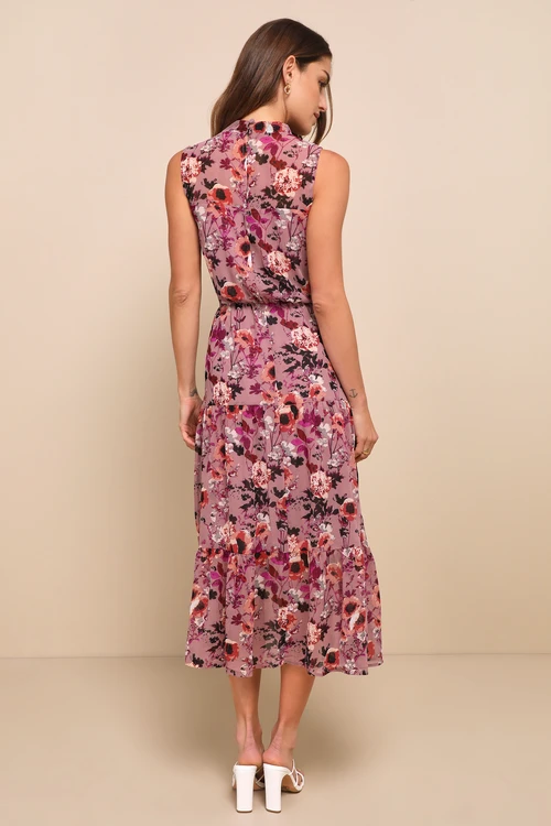 In My Dreams Mauve Floral Print Midi Dress back