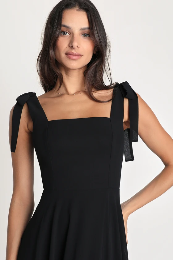 Love Me Forever Black Tie-Strap Square Neck Maxi Dress (3)