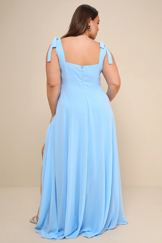 Love Me Forever Light Blue Tie-Strap Square Neck Maxi Dress back