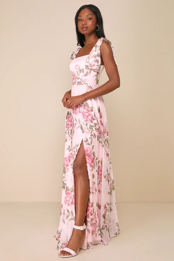 Love Me Forever Pink Floral Tie-Strap Square Neck Maxi Dress (3)