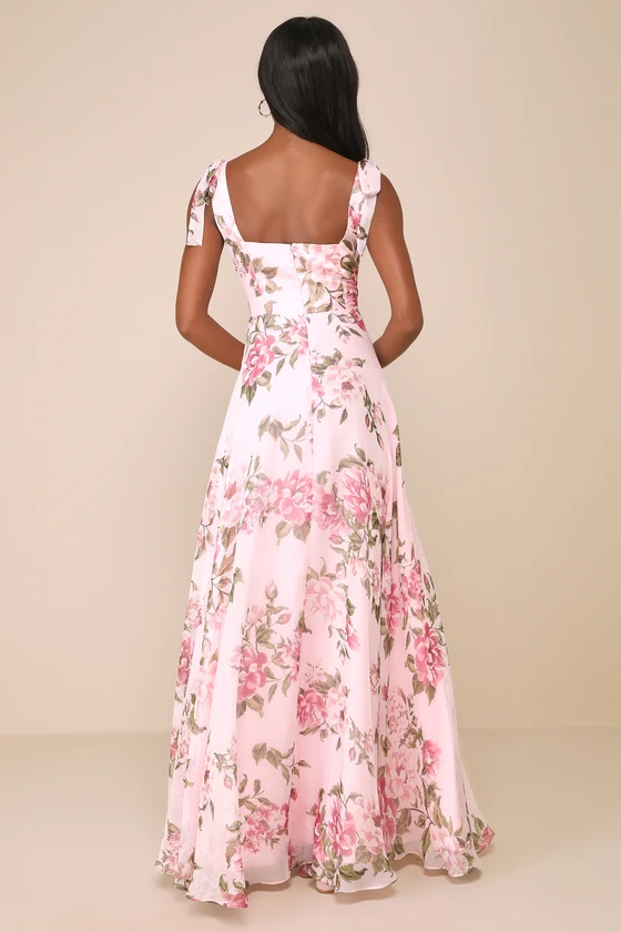 Love Me Forever Pink Floral Tie-Strap Square Neck Maxi Dress back