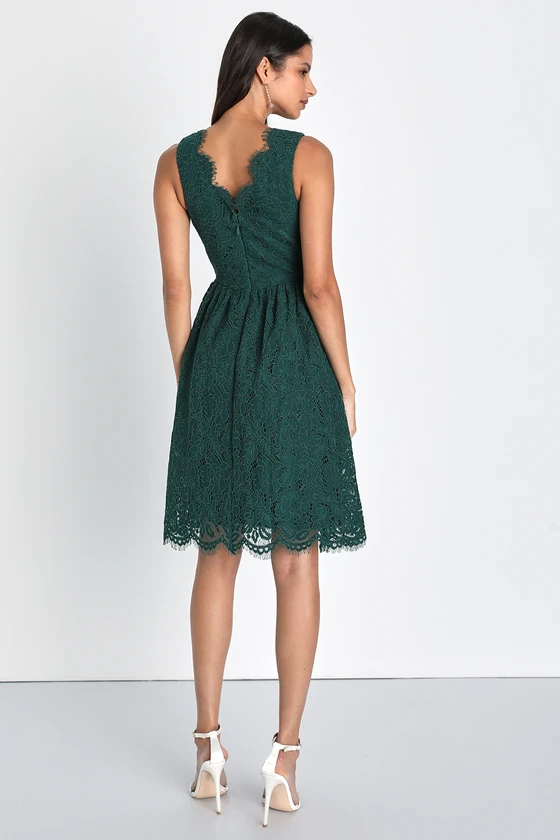 Love Swept Emerald Green Lace Midi Skater Dress With Pockets back