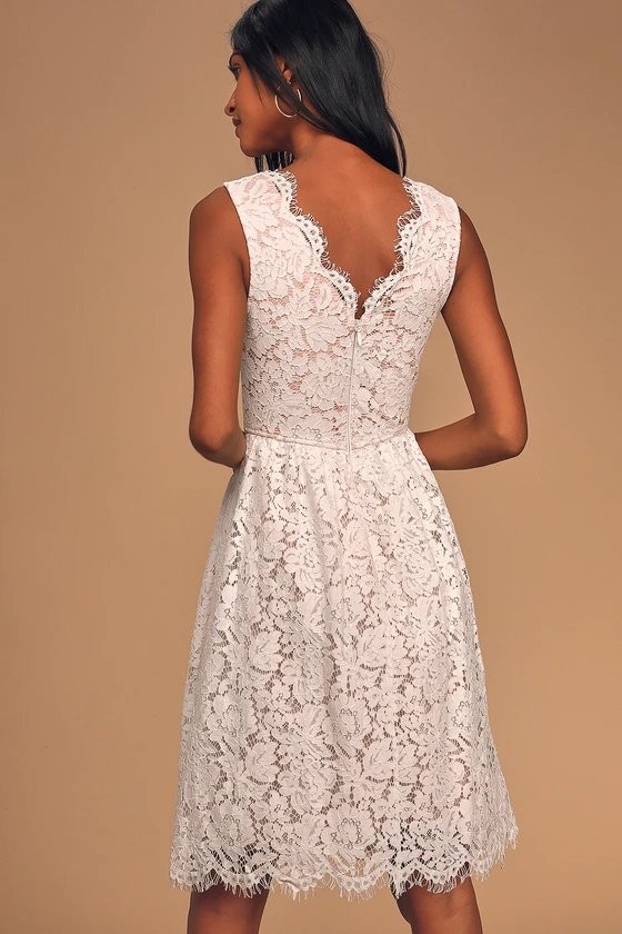 Love Swept White Lace Midi Skater Dress With Pockets back