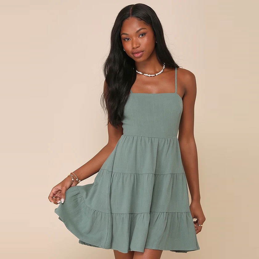 Make a Day of It Green Cutout Tiered Mini Dress