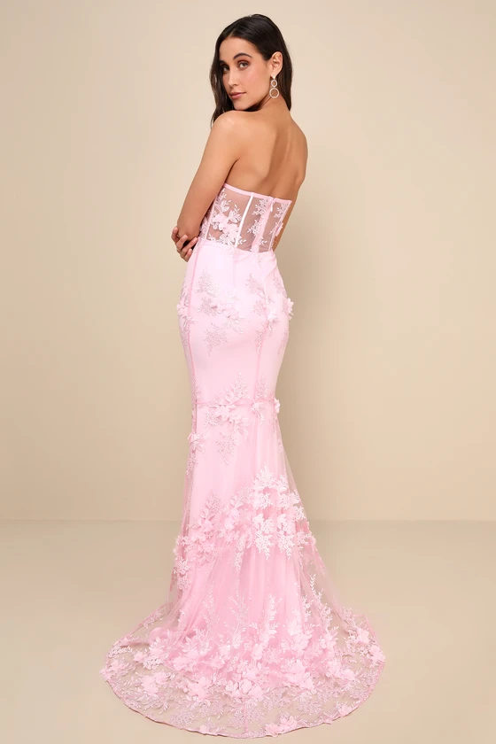 Radiant Expectations Pink Embroidered Floral Bustier Maxi Dress back