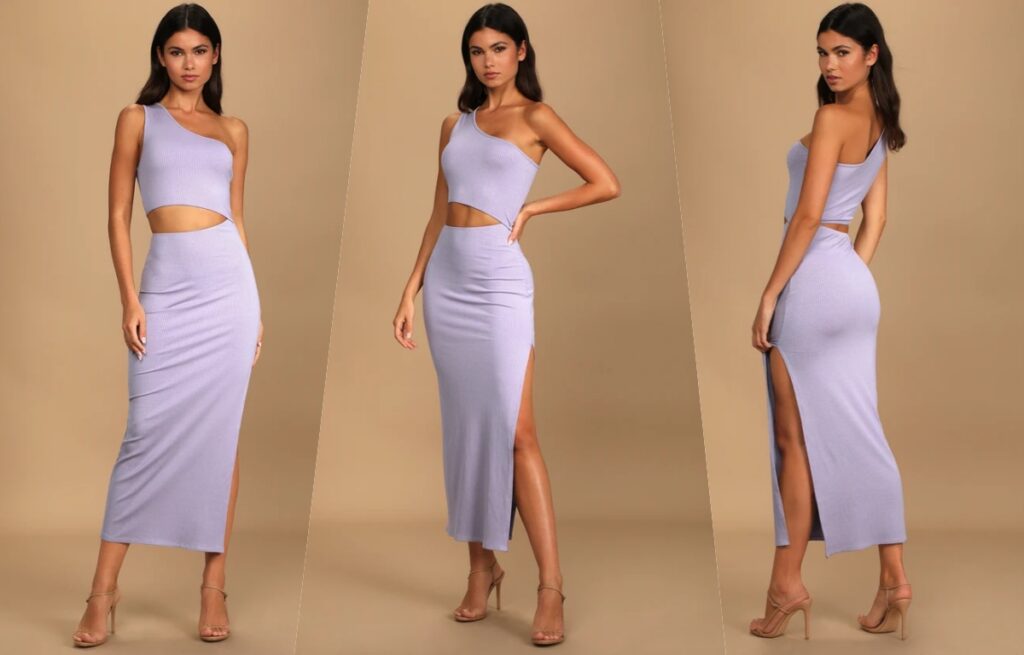 Spice Things Up Lavender Ribbed One-Shoulder Cutout Midi Dress