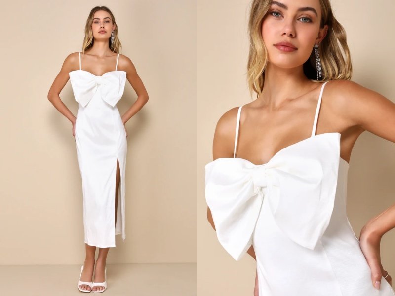 Statement Sweetie White Taffeta Sleeveless Bow Midi Dress