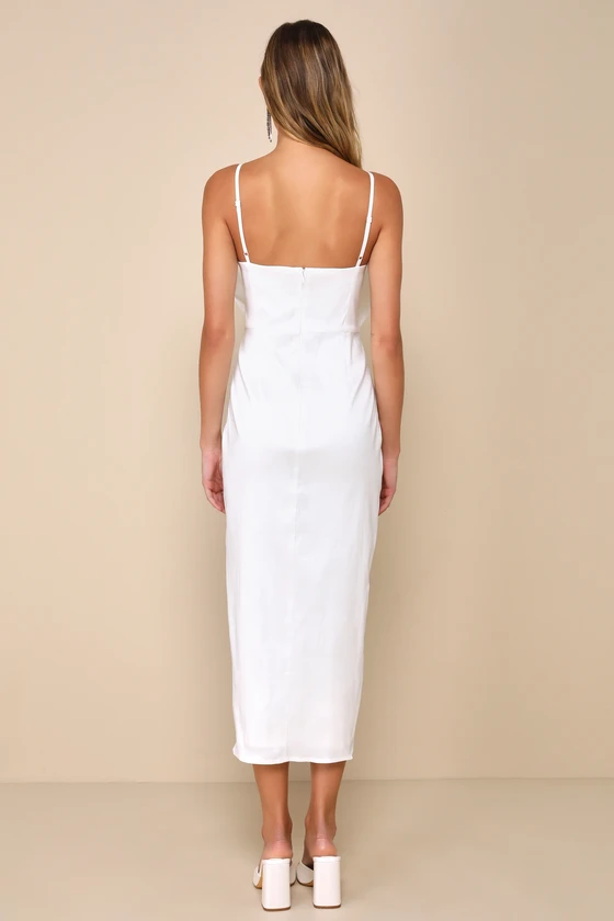 Statement Sweetie White Taffeta Sleeveless Bow Midi Dress back