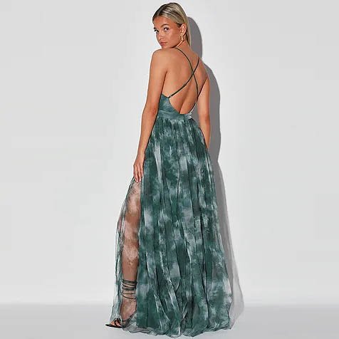 Elegant Moment Emerald Green Tie-Dye Backless Maxi Dress