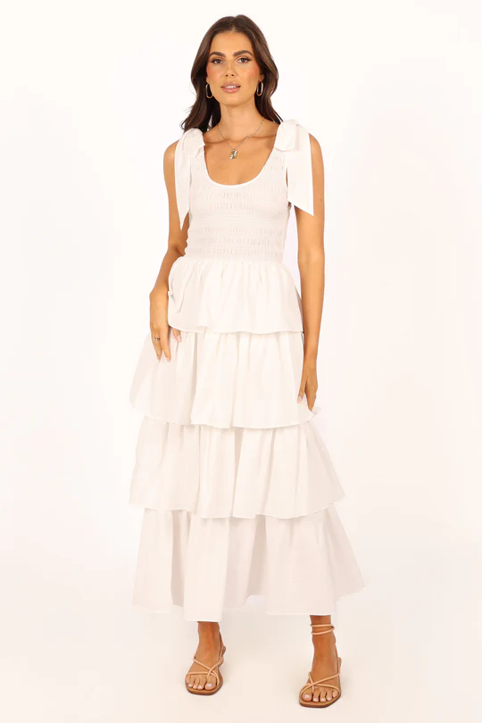 Pleated layered maxi skirt front .